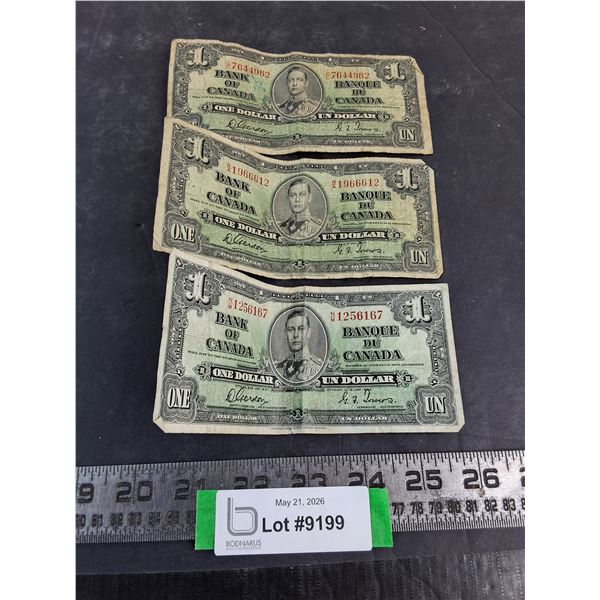 (3) Canadian $1 Bills from 1937