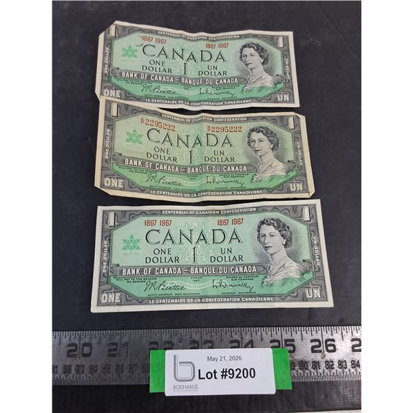 (3) Canadian $1 Bills from 1967
