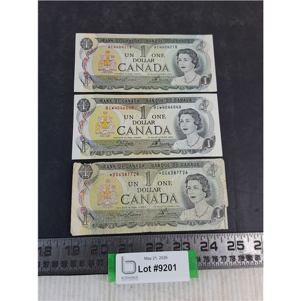 (3) Canadian $1 Bills from 1973