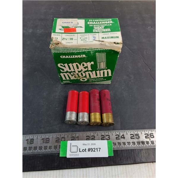 (25) Shotgun Shells (21-Challenger 12-Calibre 2-3/4", (2) Magnum 3", (2) 12-Gauge #4) - PAL Required