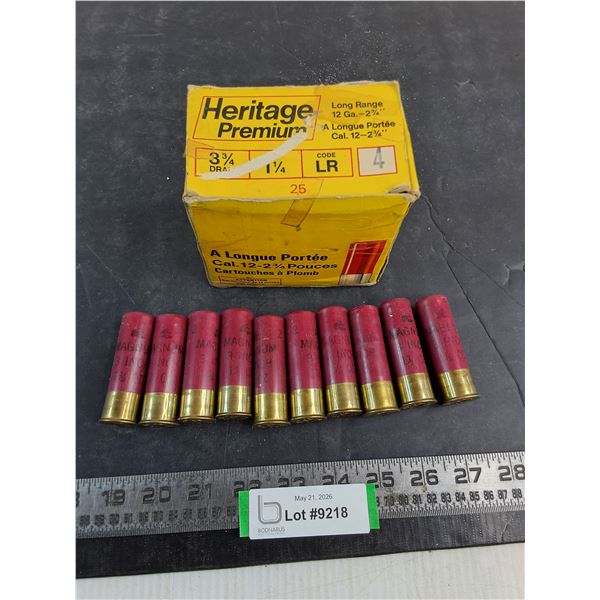 (25) Shotgun Shells (15 - Heritage Premium 12-Gauge 2-3/4", (10) Magnum 3") - PAL Required