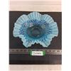 Image 1 : Vintage Fenton Blue Opalescent Hobnail Glass Ruffle Bowl - 12" Diameter