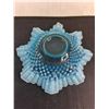 Image 2 : Vintage Fenton Blue Opalescent Hobnail Glass Ruffle Bowl - 12" Diameter