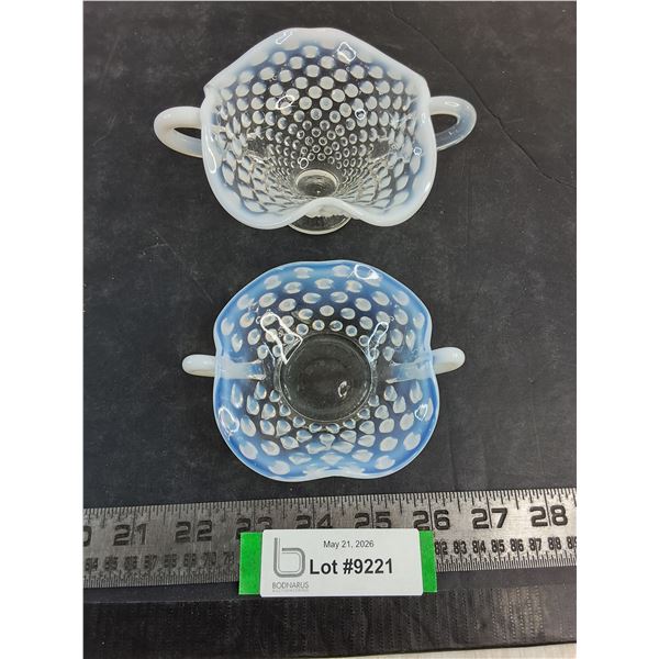 (2) Vintage Fenton Art Glass French Opalescent Hobnail Ruffled Edge Bon-Bon Dishes