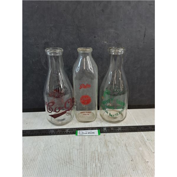 (3) Vintage Milk Bottles (Co-op, Palm, Purity) - Cannot Ship