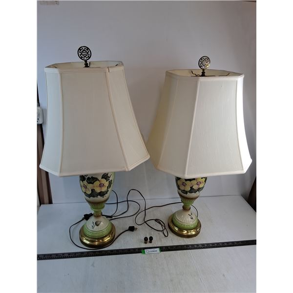 *Pair of Vintage "Ceramic Base" Table Lamps - 33" High - Both Working - Cannot Ship