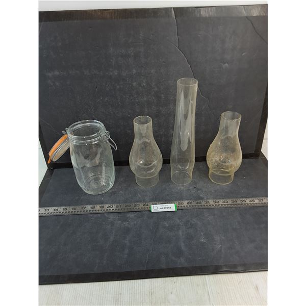 (3) Vintage Oil Lamp Chimneys, Triomphe Sealer Jar
