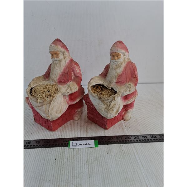 (2) Vintage Stuffed Cardboard Santa Chimneys