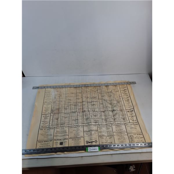 Vintage 2-Piece Promotional Township Wall Map of Gravelbourg, Saskatchewan & Area