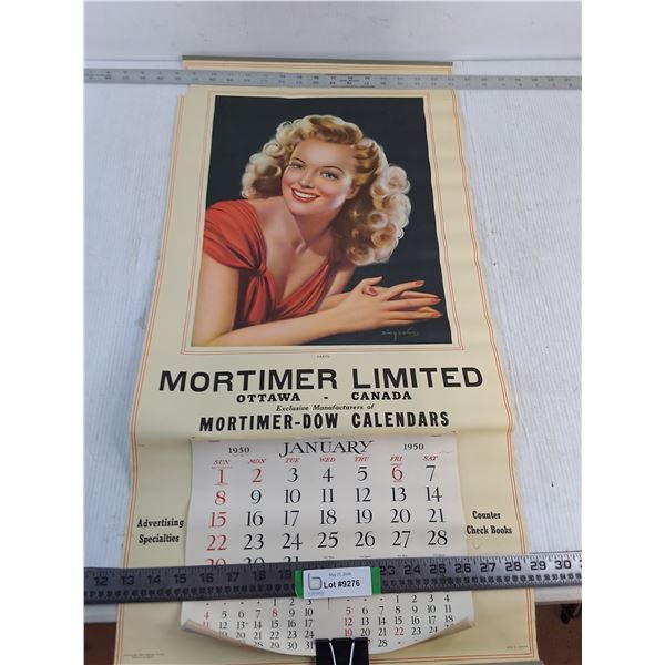 1950 Promotional Wall Calendar for Mortimer Calendars