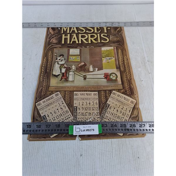 Massey-Harris 3-Month Promotional Calendar from 1915 - Torn