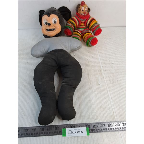 (2) Vintage Dolls (Mickey Mouse & Happy Clown)