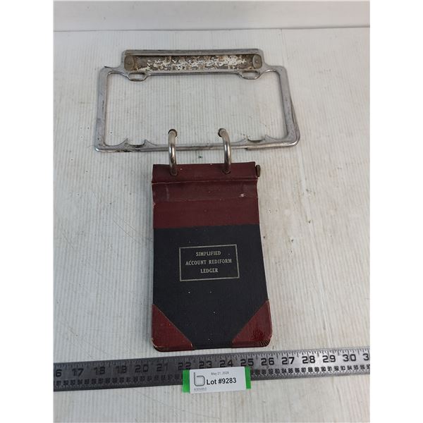 Vintage License Plate Holder & Account Ledger