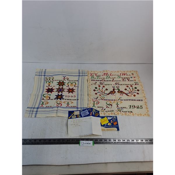 (2) Vintage Sewing Samplers, Vintage Telegram