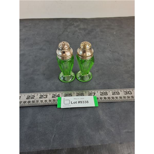 Vintage "Poppy Green" Uranium Glass Salt & Pepper Shakers