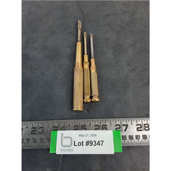 (3) Vintage Brass "Nesting Head" Screw Drivers (8 In Total)
