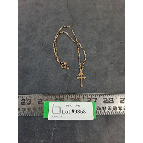 ^ 10k Gold Orthodox Cross w/Non-Gold Chain - Cannot Guarantee Authenticity