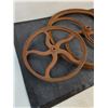Image 2 : (3) Antique Cast Iron Wheel Pulleys - Largest 18" Diameter - Pickup Preferred