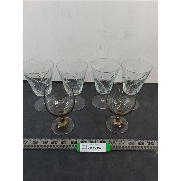 Set of 4 Crystal Goblets & Pair of Glass Goblets