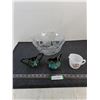 Image 1 : Assorted Glassware & Ceramics (Blue Mountain Cream & Sugar Set, Glass Bowl, Fire King Mug)