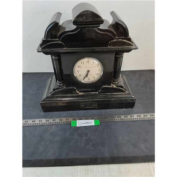 Vintage Wesclox Black Slate Mantle Clock - 14" Tall