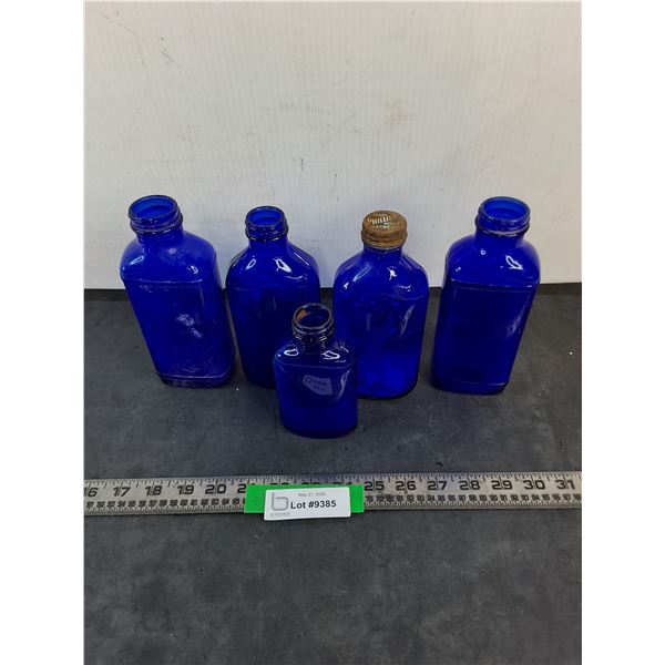 (5) Vintage Phillips "Milk Of Magnesia" Blue Glass Bottles