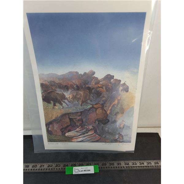 Unframed "Buffalo Jump" Limited Edition Print by Henry Standing Alone - 13" x 19"
