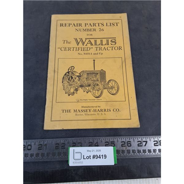 Vintage Massey-Harris "The Wallis" Repair Parts List
