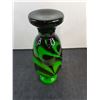 Image 3 : Vintage Green & Black Glass Vase - 15" High
