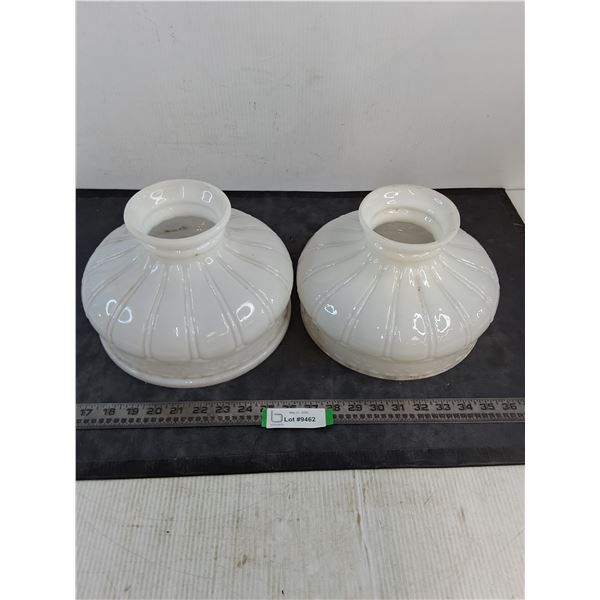 (2) Milk Glass Kerosene Lamp Shades (1 Cracked) - 10" Diameter x 7" High