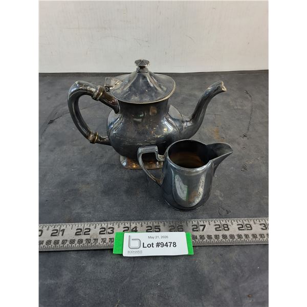 Vintage "Canadian Northern" Silver Soldered Teapot, "CNH" Marlboro Plate Creamer