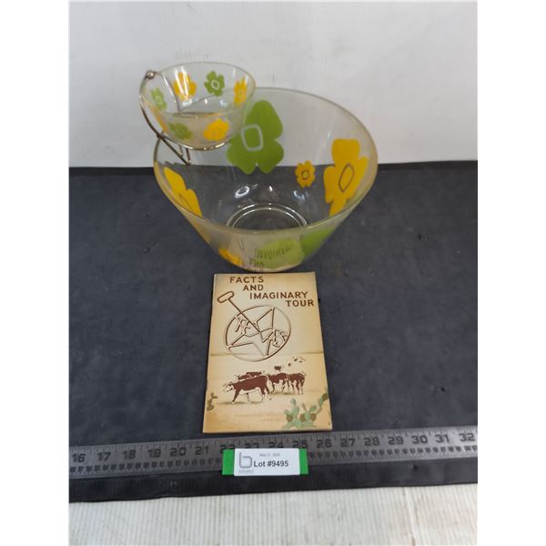 Vintage Glass Chip & Dip Bowl, Texas Tour Booklet