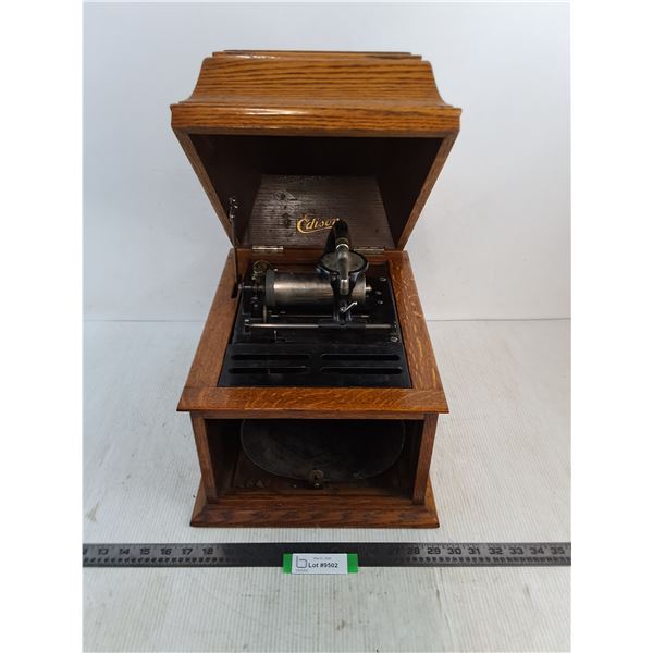 Antique Edison Amberola Cylinder Phonograph in Oak Case - Untested, As is - 13x13x16" - Cannot Ship