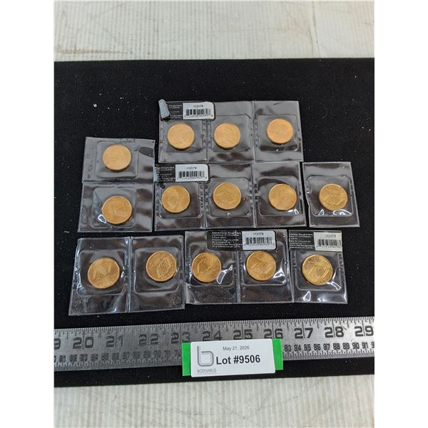 ^ (14) Uncirculated Canadian "Roughrider" Loonies