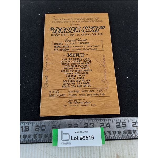 Wooden "Terrier Night" Menu Plaque from Yorkton