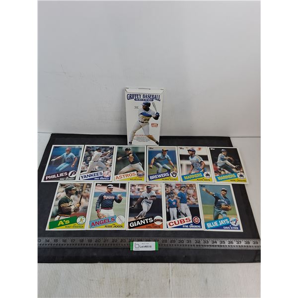 (11) Jumbo Topps MLB Cards from 1985, Set of 3 Griffey Hologram Cards w/COA