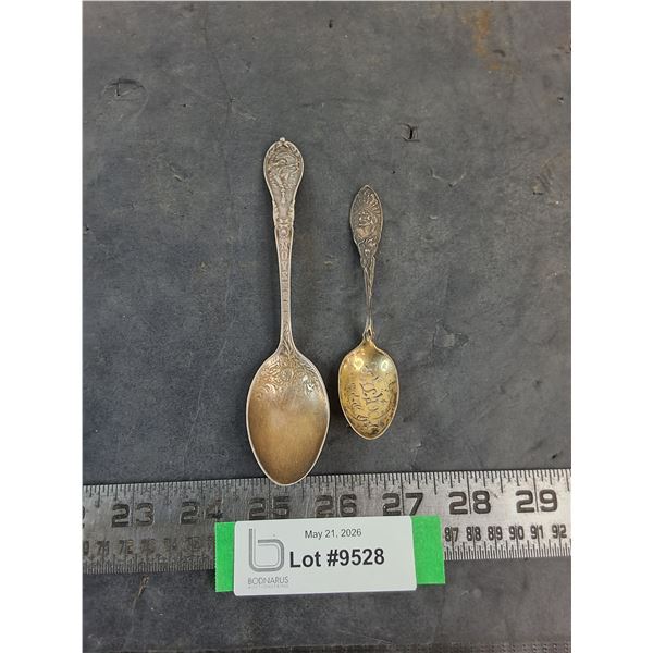 (2) Vintage Souvenir Spoons (Small is Sterling Silver 10.56 grams)