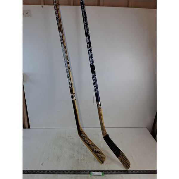 (2) Wooden Sherwood Left Hand Hockey Sticks - Autographed by Brian Skrudland - Unauthenticated