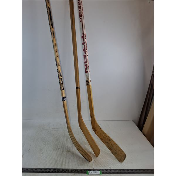 (3) Hockey Sticks (Adult Bauer RH & Titan LH, Junior Straight) - Cannot Ship