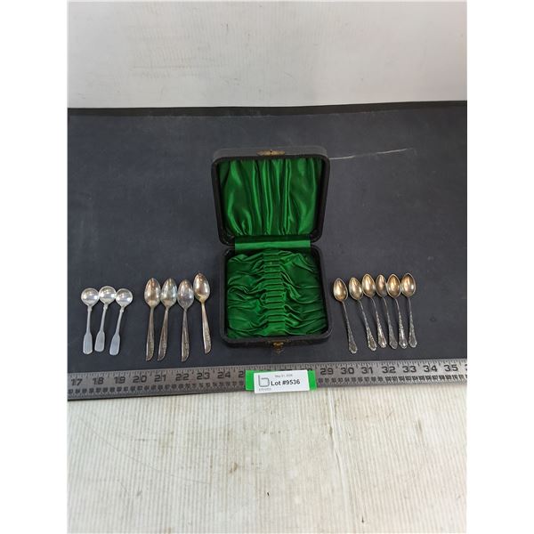 ^ Vintage Teaspoons (6- Sterling Silver = 40.7 grams, 4-Silver Plate, 3-Aluminum), Storage Case