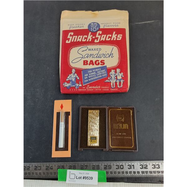 NOS Sandwich Bags, (2) Lighters