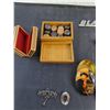 Image 4 : Box w/Crokinole Pieces, Tin Box, Blaw-Knox Jewelry, Misc.