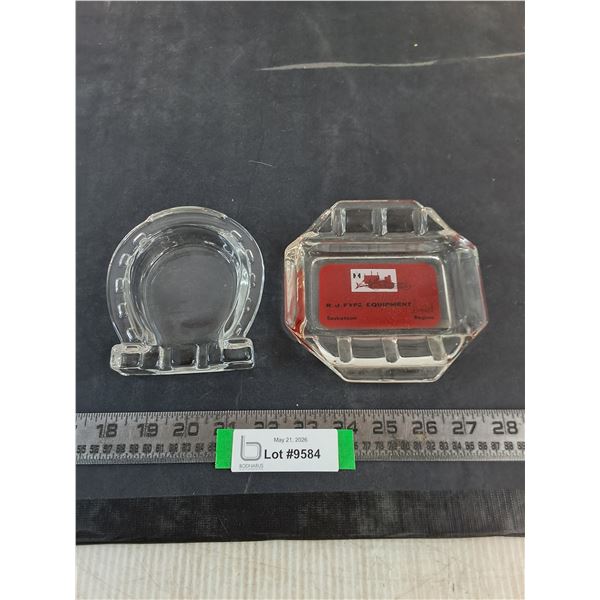 (2) Glass Ash Trays (1 is RJ Fyfe Equipment)