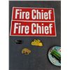 Image 2 : Assorted Mostly Vintage Items (Non-Magnetic Ash Tray, Fire Chief Stickers, Pins, Coasters, Misc.