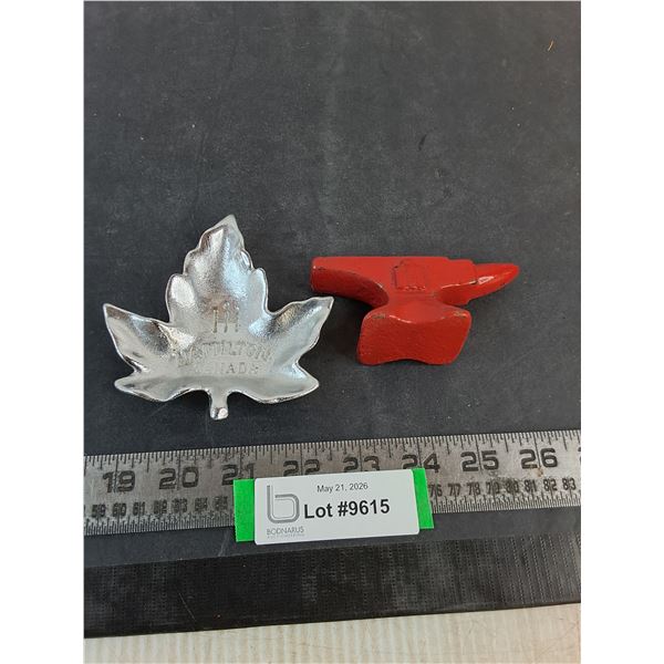 (2) Metal International Harvester Ornaments