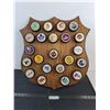 Image 1 : (22) NHL Team Logo Pucks from 1980's Mounted on Wooden Display Board - Pickup Preferred