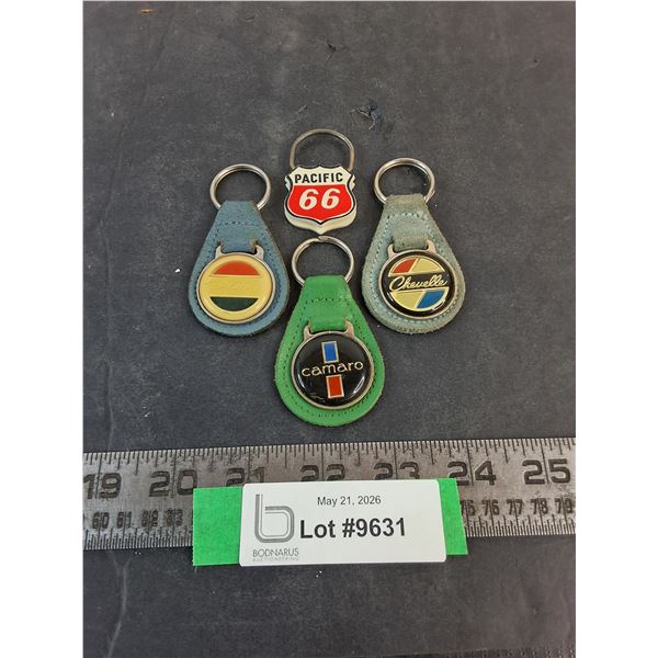 (4) Vintage Mostly Leather Keychains (Camaro, Chevelle, Charger, Pacific 66)