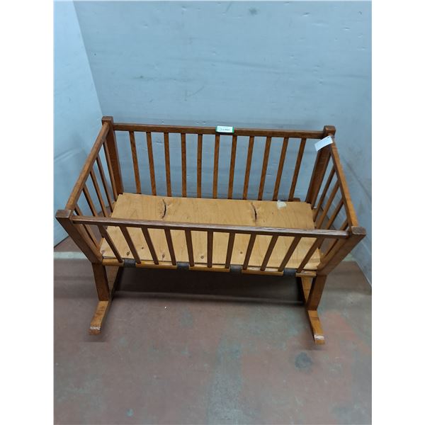 * Antique Handmade Wooden Cradle from Sweden - 40x26" w/33" Rockers - Pickup Only