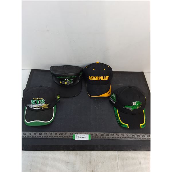 (4) John Deere Adult Ball Caps - Some New, 1 Faux Leather