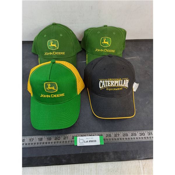 (4) Adult Ball Caps (3-John Deere, 1-Caterpillar) - Some New